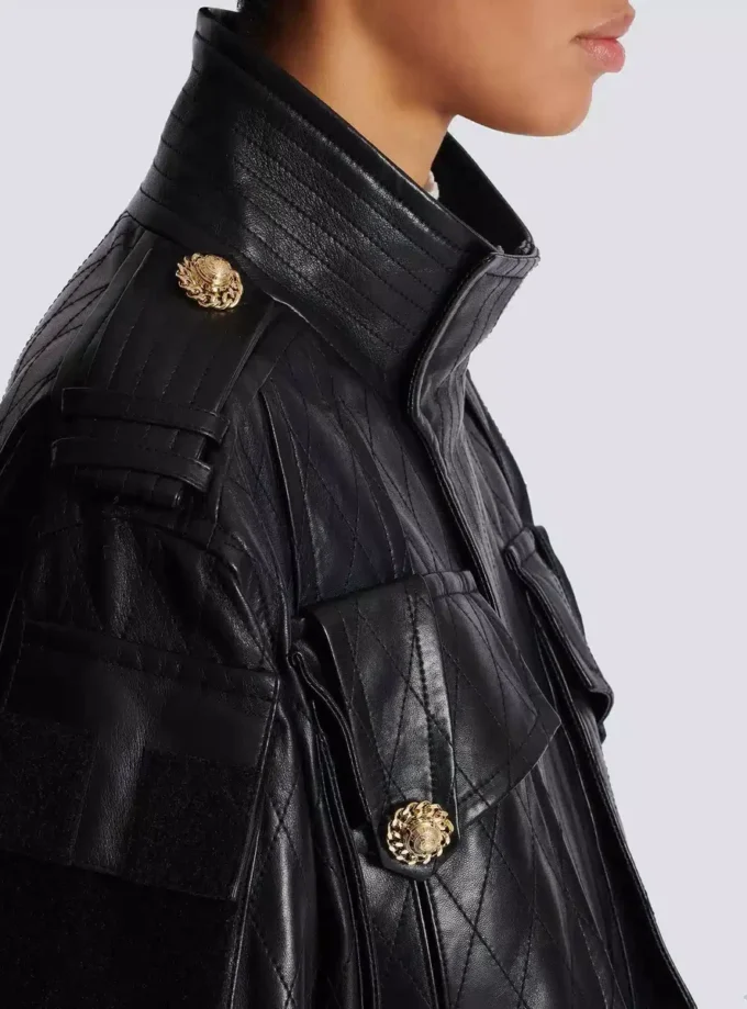Lambskin leather parka with topstitched Diamond pattern Lambskin leather parka with topstitched Diamond pattern