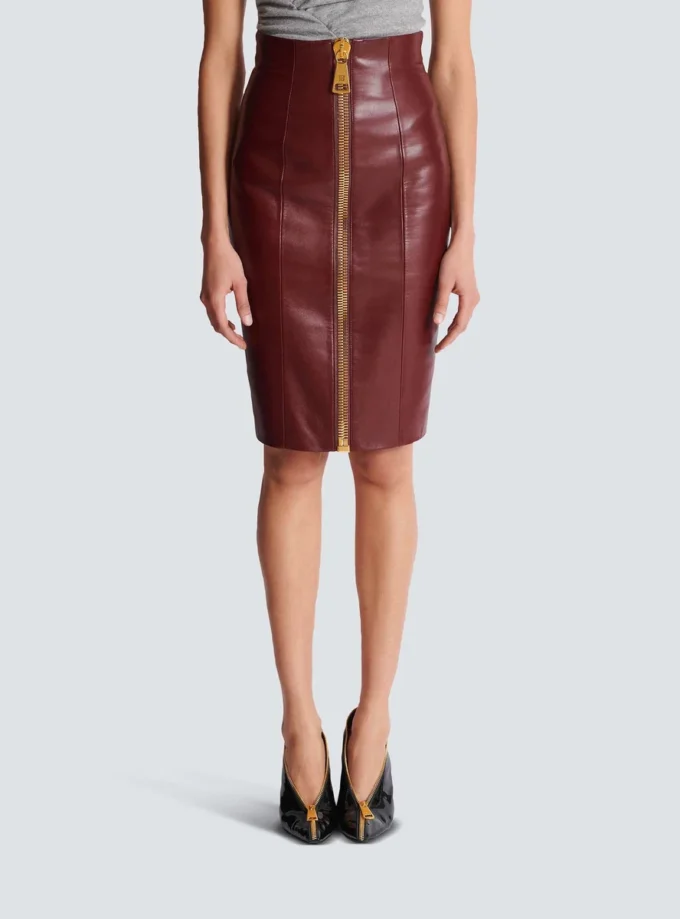 Lambskin leather pencil skirt