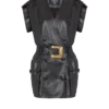 Lambskin leather short belted dress Lambskin leather short belted dress