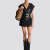 Lambskin leather short belted dress Lambskin leather short belted dress