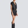 Lambskin leather short belted dress Lambskin leather short belted dress