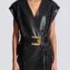 Lambskin leather short belted dress Lambskin leather short belted dress