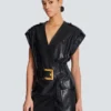 Lambskin leather short belted dress Lambskin leather short belted dress