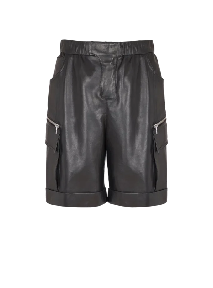 Leather cargo Bermuda shorts