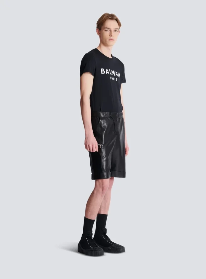 Leather cargo Bermuda shorts