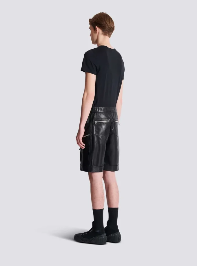 Leather cargo Bermuda shorts