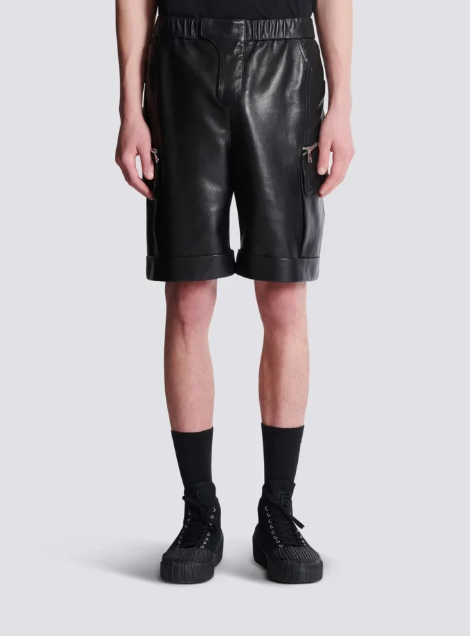 Leather cargo Bermuda shorts