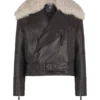 Leather jacket with shearling collar