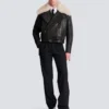 Leather jacket with shearling collar
