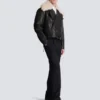 Leather jacket with shearling collar