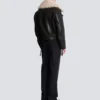 Leather jacket with shearling collar
