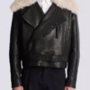 Leather jacket with shearling collar