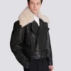 Leather jacket with shearling collar