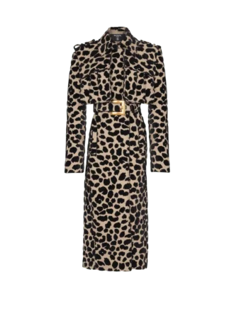 Leopard print jacquard belted trench