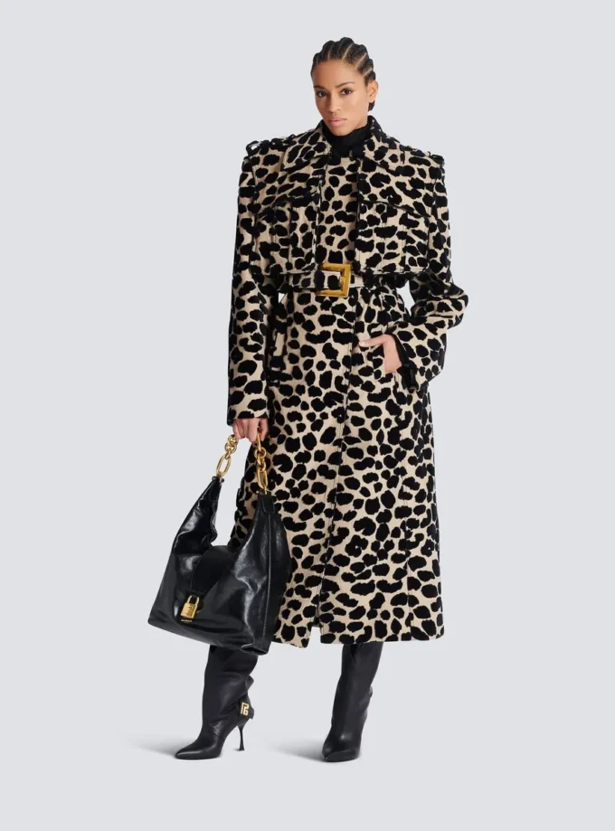 Leopard print jacquard belted trench Leopard print jacquard belted trench
