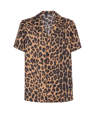Leopard print silk pyjama shirt
