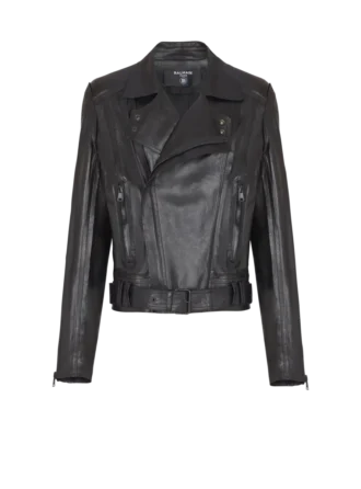 Lightweight lambskin leather biker jacket