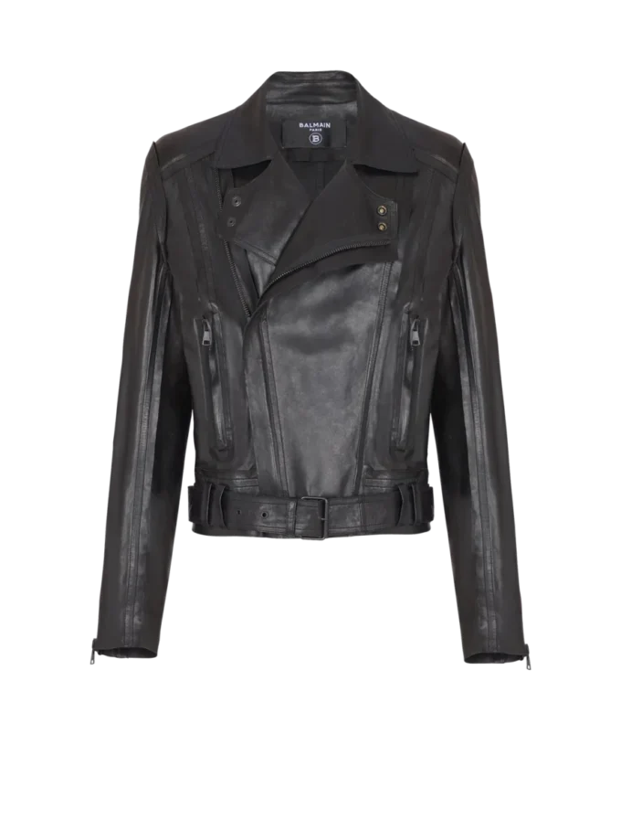 Lightweight lambskin leather biker jacket