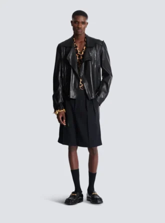 Lightweight lambskin leather biker jacket