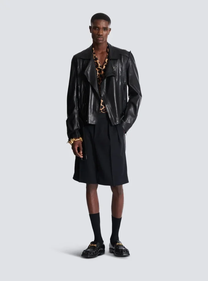 Lightweight lambskin leather biker jacket