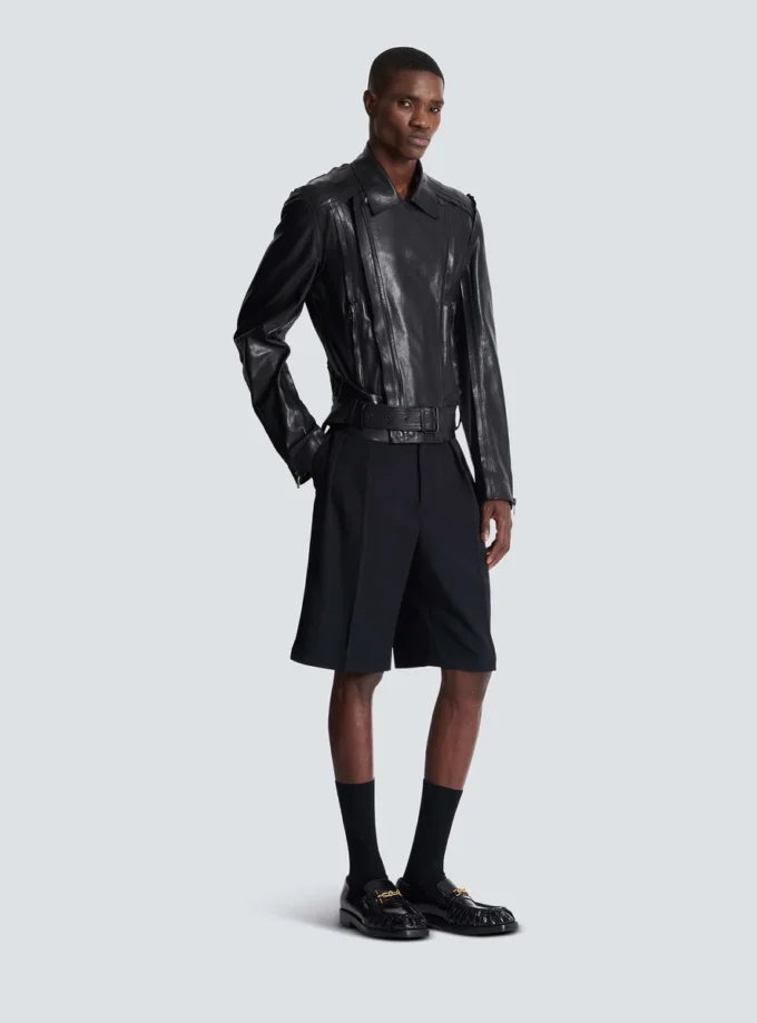 Lightweight lambskin leather biker jacket