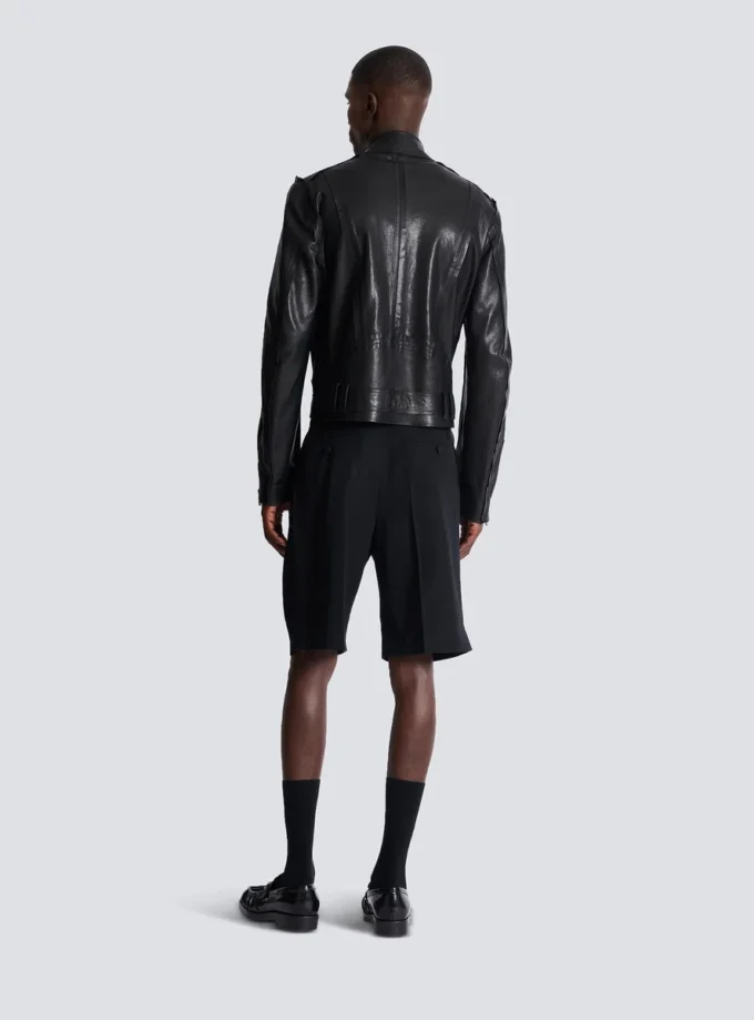 Lightweight lambskin leather biker jacket