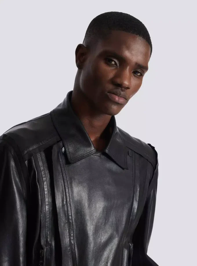 Lightweight lambskin leather biker jacket