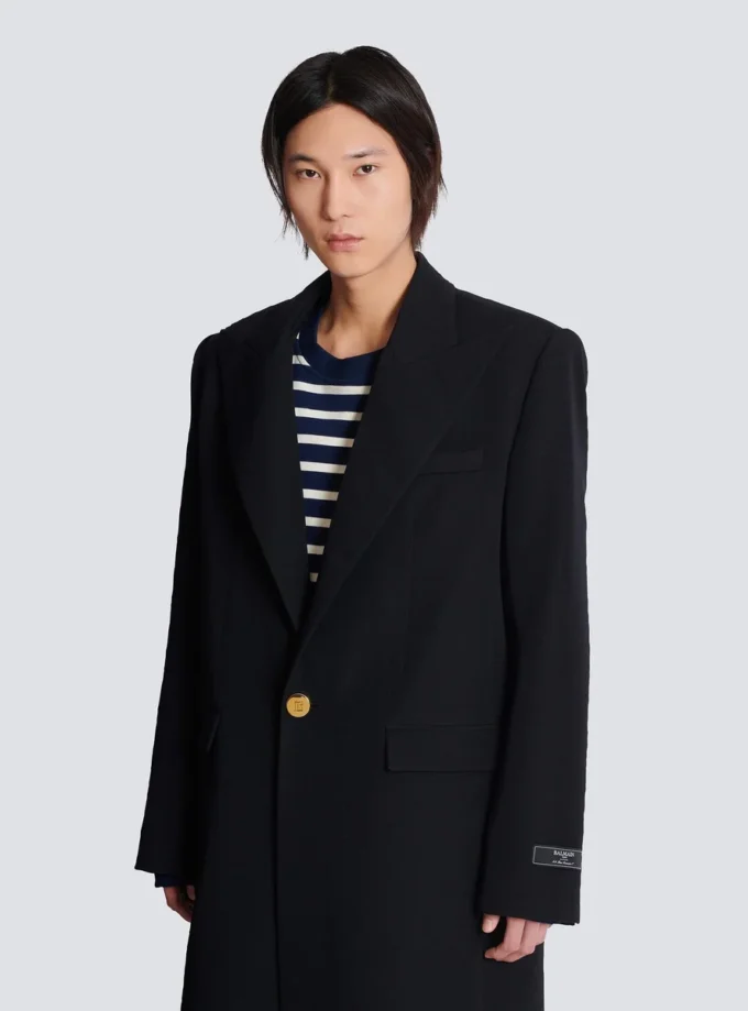 Long coat in grain de poudre wool