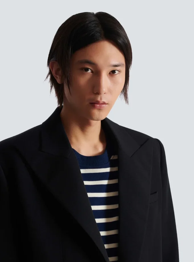 Long coat in grain de poudre wool