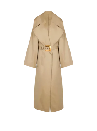 Long cotton gabardine trench coat