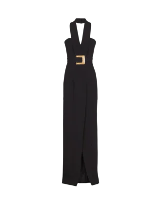 Long crepe dress with belt