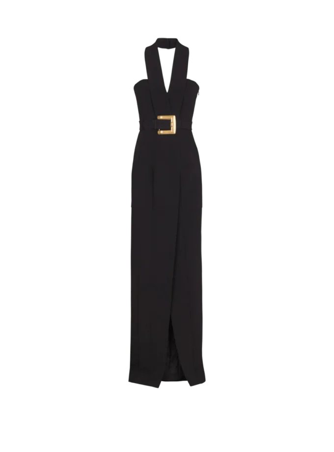 Long crepe dress with belt Long crepe dress with belt