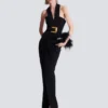 Long crepe dress with belt Long crepe dress with belt
