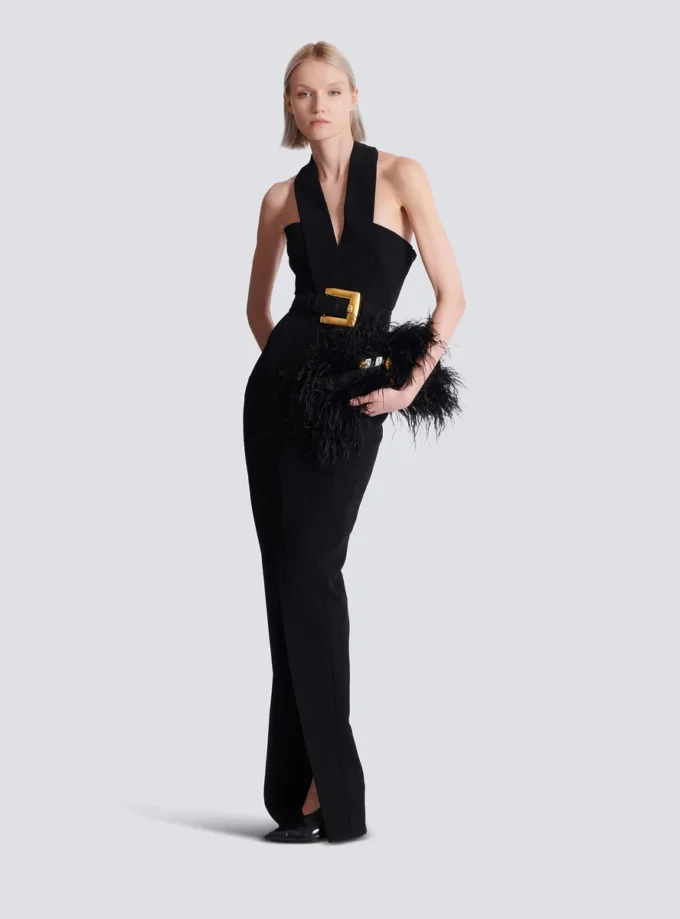 Long crepe dress with belt Long crepe dress with belt