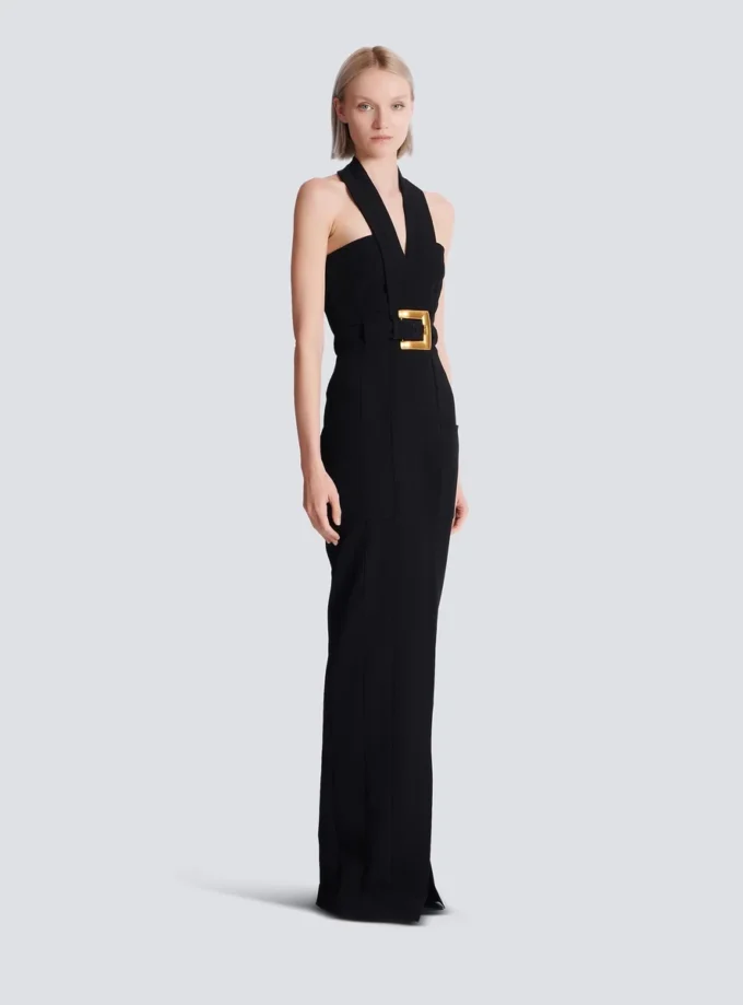 Long crepe dress with belt Long crepe dress with belt