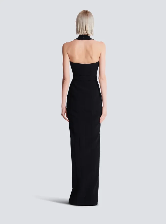 Long crepe dress with belt Long crepe dress with belt