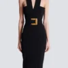 Long crepe dress with belt Long crepe dress with belt
