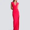 Long crepe dress with embellished detail Long crepe dress with embellished detail