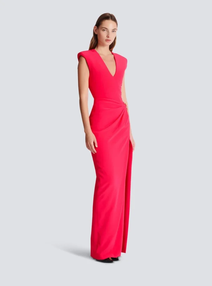 Long crepe dress with embellished detail Long crepe dress with embellished detail