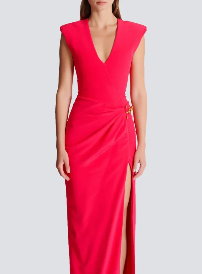 Long crepe dress with embellished detail Long crepe dress with embellished detail