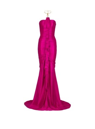 Long draped bustier dress with embellished detail