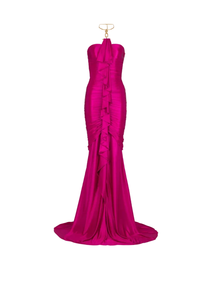 Long draped bustier dress with embellished detail