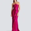 Long draped bustier dress with embellished detail