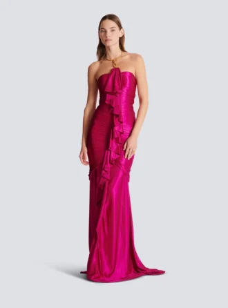 Long draped bustier dress with embellished detail