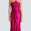 Long draped bustier dress with embellished detail
