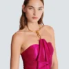 Long draped bustier dress with embellished detail