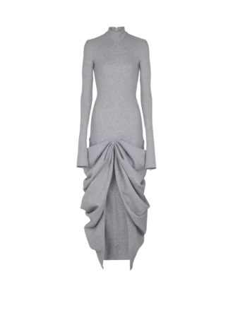 Long draped cotton knit dress