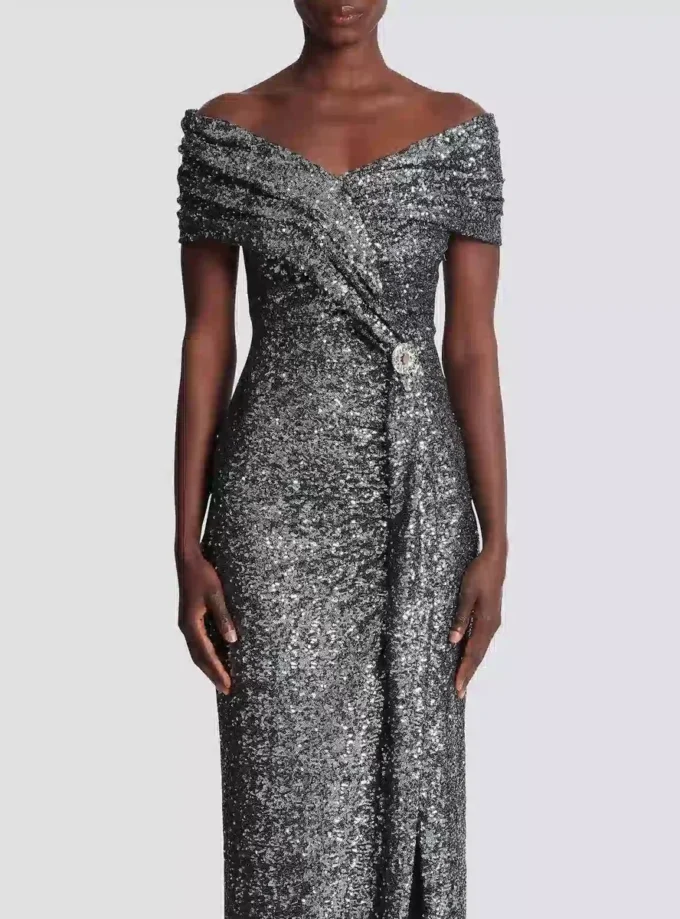 Long draped sequin dress