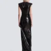 Long draped sequin dress with embellished detail