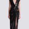 Long draped sequin dress with embellished detail